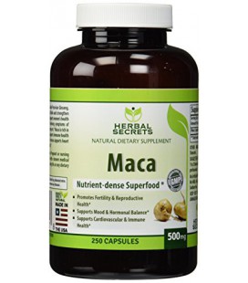 Secrets à base de plantes Maca 500 mg 250 Caps - Prise en charge de la santé de la reproduction - Energizing Herb *