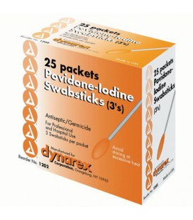 Dynarex Povidone Iodine Swabsticks, 3's, 10-Count