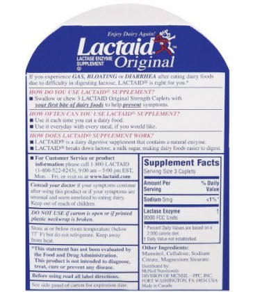 Lactaid Caplets, Lactase Enzyme Supplement, 120-Count Box