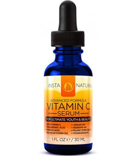 InstaNatural Vitamine C Sérum Visage - Meilleure vitamine C pure et Acide Hyaluronique Sérum anti-âge du visage liquide - Avec O