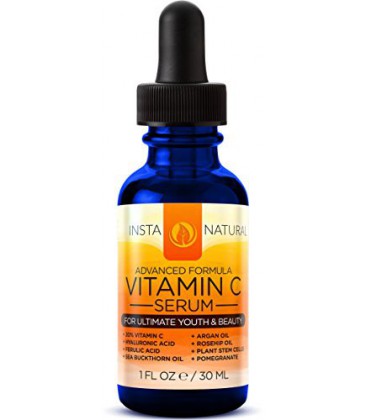 InstaNatural Vitamine C Sérum Visage - Meilleure vitamine C pure et Acide Hyaluronique Sérum anti-âge du visage liquide - Avec O