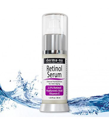 Rétinol sérique de 2,5% avec Acide Hyaluronique Sérum et vitamine E par Derma-nu - Best Sérum anti-âge pour les rides et ridules