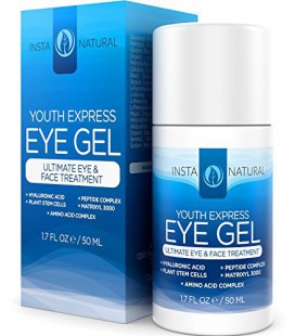 InstaNatural Eye Gel - Crème Acide Hyaluronique, Huile de jojoba bio, MSM, Peptides &amp; More - Meilleur pour Rides, Sombre