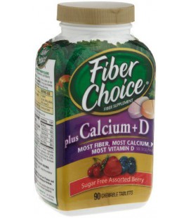 Fiber Choice Fiber Supplement, Sugar-Free Assorted Berry plus Calcium + D, 90-Count Chewable Tablets