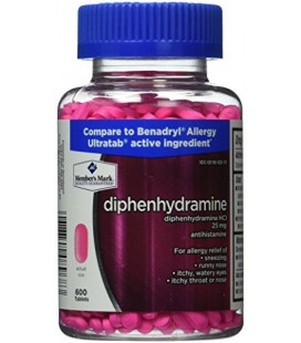HCl Mark Diphenhydramine de 25mg membre Antihistamine Allergy Relief (1 bouteille (600 comprimés))