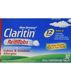 Claritin Non-Drowsy RediTabs Indoor &amp; Outdoor Allergies 12 heures Relief Tablets - 30 CT, 5mg.