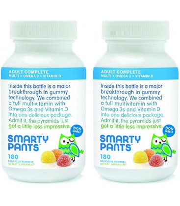 Plus Vitamine D SmartyPants Vitamines Adulte Gummy multivitamines Plus Oméga 3, 2 Bouteille de 180 Gummies (approvisionnement de