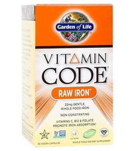 Jardin de Raw vie Fer Supplément - Vitamin Code Fer Complex Vitamine Whole Food, Vegan, 30 Capsules