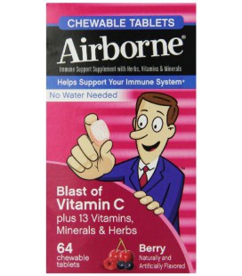 Airborne Vitamine C 1000mg Supplement Soutien immunitaire, comprimés à croquer, Berry, 64 Count
