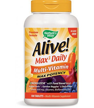 Way Alive Nature! Formule premium Max3 Daily Multi-Vitamin, No fer ajoutée, 180 comprimés