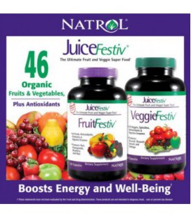 Natrol JuiceFestiv, 240 Capsules (120 FruitFestiv Capsules et 120 VeggieFestiv Capsules - fait avec des fruits organiques et