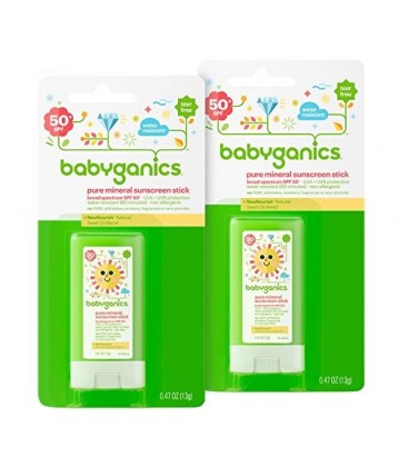 Babyganics Pure Mineral Sunscreen Stick SPF 50, .47oz Stick (Pack of 2)