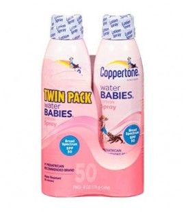 Coppertone WaterBABIES Sunscreen Quick Cover Lotion Spray SPF 50 Twin Pack (6 oz x 2)
