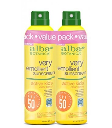 Alba Botanica Very Emollient SPF 50 Active Kids Clear Spray, 2 Count