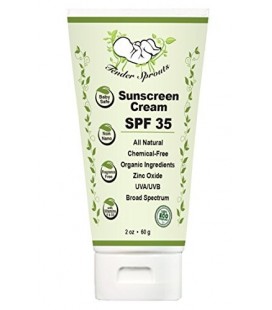 Tender Sprouts Organic Zinc-Oxide Baby Sunscreen. SPF 35. All-Natural, Chemical-Free Cream for Sensitive Skin. Broad