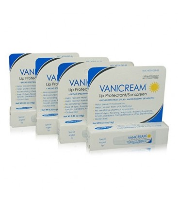 4 PACK VALUE SET - Vanicream Lip Protectant Tube – 0.35 ounces (10g) each tube - SPF 30 – UVA - UVB – Water Resistant