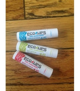Eco Lips Zinc SPF 15 Sunscreen Lip Balms - Mint, Berry and Vanilla Flavor 3 Pack With Organic Ingredients 0.15 oz. tubes No