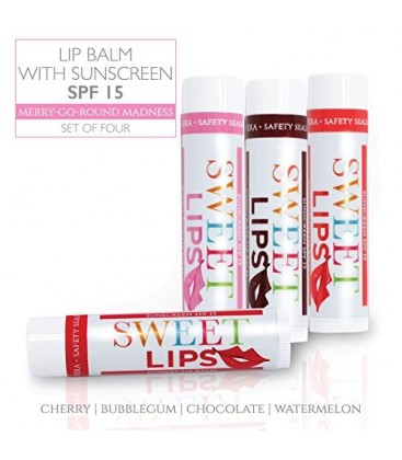 Sweet Lips SPF 15 Lip Balm by L'AUTRE PEAU | Bubblegum, Cherry, Chocolate & Watermelon Flavors - Special 4 Pack Gift Set |