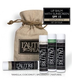 L'AUTRE PEAU SPF 15 Moisturizer Lip Balm, Coconut, Natural, Spearmint and Vanilla Flavors, (Pack of 4)