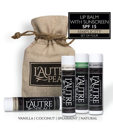 L'AUTRE PEAU SPF 15 Moisturizer Lip Balm, Coconut, Natural, Spearmint and Vanilla Flavors, (Pack of 4)