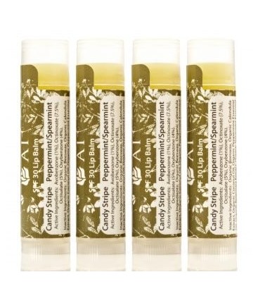 Organic Beauty Products Lip Balm - Certified Organic SPF 30 Candy Stripe Peppermint / Spearmint Lip Balm – 4 Pack - Jing Ai