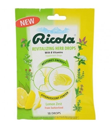 12 Paquet Ricola Revitalisant Herb vitamine B supplément Zeste de citron 18 gouttes de chaque