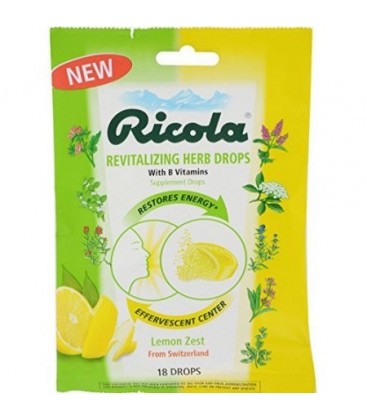 Paquet de 2 Ricola Revitalisant Herb vitamine B supplément Zeste de citron 18 gouttes de chaque