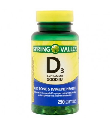Spring Valley supplément de vitamine D3 Gélules 5000 UI 250 ct