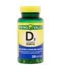 Spring Valley supplément de vitamine D3 Gélules 5000 UI 250 ct