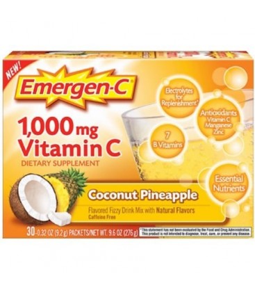 Emergen-C 1000 mg de vitamine C d'ananas Coconut 30 bis (Paquet de 2)