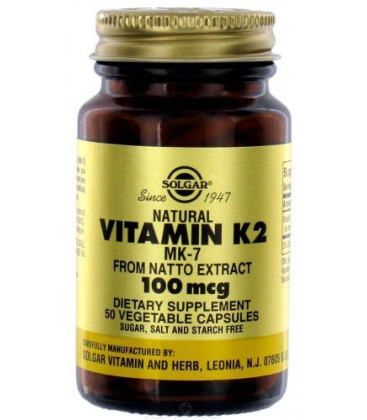 Solgar - Natural Vitamin K2 (MK-7) 100 mcg Vegetable Capsules - 50