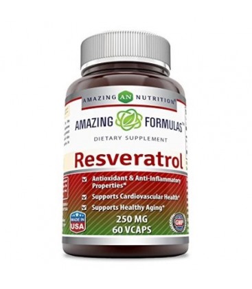 Les formules étonnantes Resveratrol 250 mg 60 Veggie Capsules - Les antioxydants et anti-inflammatoires soutient la santé card