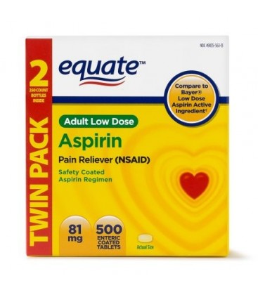 Equate faibles doses d'aspirine entérique de comprimés enrobés 81 mg 250 Ct 2 Pk
