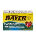 Aspirine Regimen Bayer Femmes 81mg comprimés enrobés antidouleur avec avantages de sauvetage et de 300 mg de calcium et 1 mg d