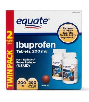 Equate Pain Relief Ibuprofen comprimés enrobés de 200 mg 100 Ct 2 Pk