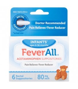 Fever All acétaminophène Suppositoires Bébé Ages 6-36 mois 80 mg 6 comptage