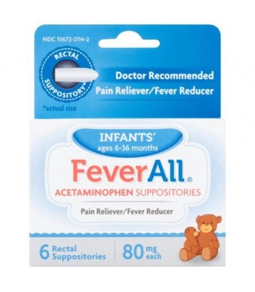 Fever All acétaminophène Suppositoires Bébé Ages 6-36 mois 80 mg 6 comptage