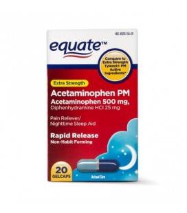 Equate Force supplémentaire PM Acetaminophen Gelcaps à action rapide 500 mg 20 Ct