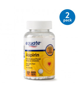 (2 Pack) Equate Soulagement de la douleur aspirine comprimés enrobés de 325 mg 500 Ct