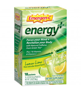 Emergen-C Energy - (18 Count arôme citron-lime) Supplément diététique Mélange de boisson avec la caféine 032 Packets onces