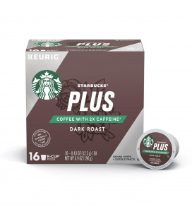 Starbucks Plus Coffee 2X Caffeine Dark Roast Single Cup Coffee for Keurig Brewers One Box of 16 (16 Total K-Cup Pods)