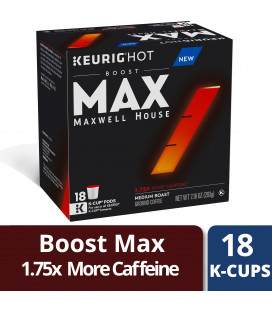 MAX Boost par Maxwell House 175x caféine torréfaction moyenne Café moulu K-Cup pods 18 count