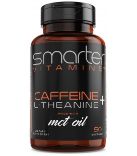 SmarterVitamins CAFÉINE - 200mg pilules caféine avec 100mg L-théanine pour l'énergie mise au point et la clarté - huile MCT