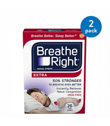 (2 Pack) Breathe Right bandes nasales pour arrêter de ronfler sans drogue Tan supplémentaire 26 count