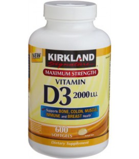Kirkland Signature Maximum Strength Vitamin D3 2000 I.U. 600 Softgels,  Bottle
