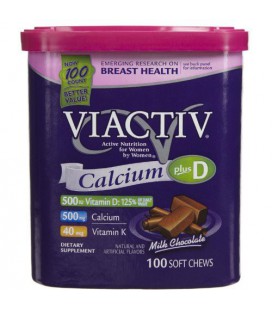 Viactiv Calcium Supplement Soft Chews, Milk Chocolate, 100-Count
