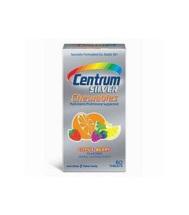 Centrum Silver Multivitamin/Multimineral Supplement Chewable Tablets for Adults 50+, Citrus Berry, 60-Count Bottles (Pack of 2)