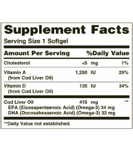 Nature's Bounty Omega-3 Norwegian Cod Liver Oil, 100 Softgel