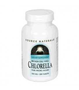 Source Naturals Broken Cell Wall Chlorella, Pure Micro-Algae, 500mg, 200 Tablets (Pack of 2)
