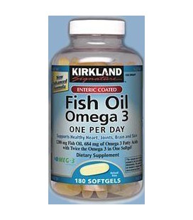 Kirkland Signature Enteric Coated Fish Oil Omega 3 1200 MG Fish Oil, 684 MG of Omega 3 Fatty Acids, 180 softgels